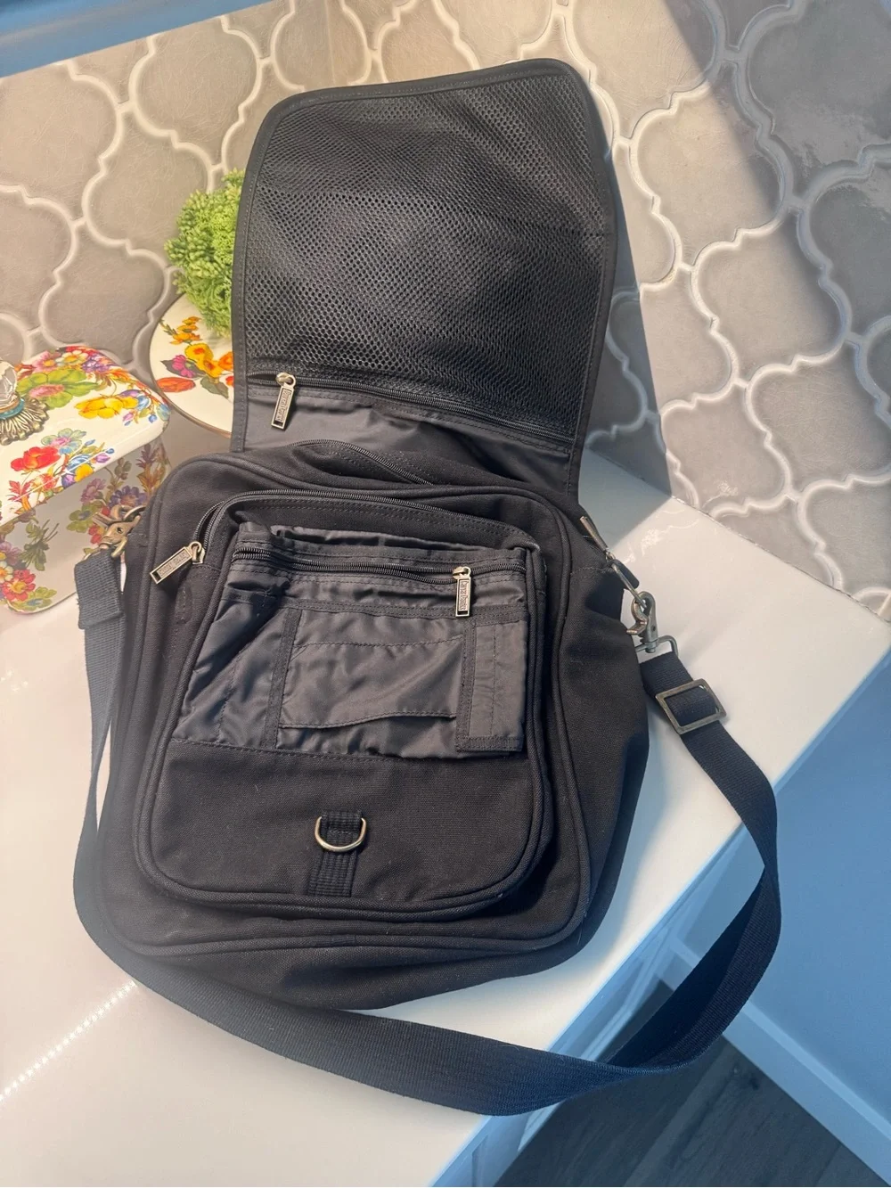 Canvas Classics Black Canvas Messenger Bag Crossbody Travel Bag